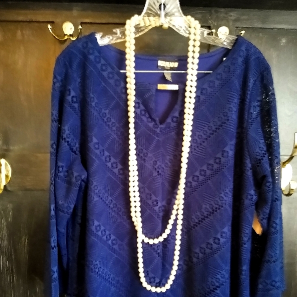 Lovely blue lace long dress with faux pearls.